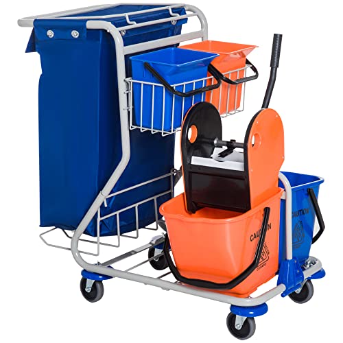 HOMCOM Putzwagen mit 4 Eimern und Mopp-Presse