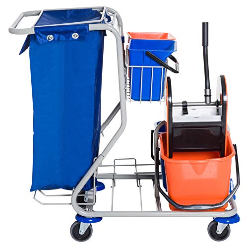 HOMCOM Putzwagen Reinigungswagen 4 Fahreimer Wischwagen Systemwagen mit Rollen Blau Orange 93 x 80 x 97 cm - 3