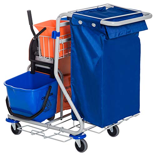 HOMCOM Putzwagen Reinigungswagen 4 Fahreimer Wischwagen Systemwagen mit Rollen Blau Orange 93 x 80 x 97 cm - 5