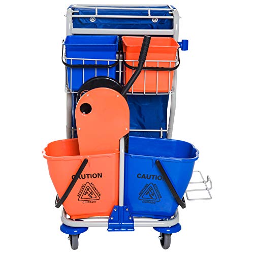HOMCOM Putzwagen Reinigungswagen 4 Fahreimer Wischwagen Systemwagen mit Rollen Blau Orange 93 x 80 x 97 cm - 6