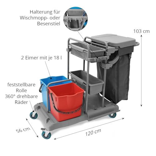 Hypafol Profi Putzwagen 100l mit Eimern & Mopp-Presse - 2