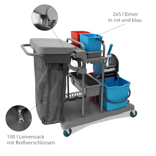 Hypafol Profi Putzwagen 100l mit Eimern & Mopp-Presse - 3