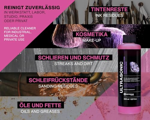 250ml Ultraschallreiniger Konzentrat für Ultraschallbad mit extra Glanz- und Klarsichtverstärker, als Brillenreiniger, Schmuckreiniger für Optik und Mechanik mit Fettlösekraft - 4