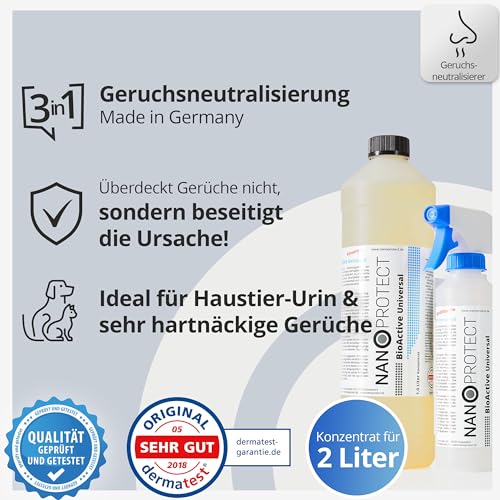 BioActive Universal | Mikrobiologischer Geruchsneutralisierer | Mit Wirkbeschleuniger | Natürlich, hygienisch und dauerhaft | Konzentrat für 2 Liter | Sprühflasche mitgeliefert | Gegen Uringeruch - 2