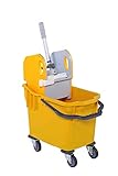 CleanSV@ Vera Spr gelb Kunststoff Wischwagen Putzwagen mit Profi Mop Presse, kleiner Platzbedarf, einfach zu transportieren